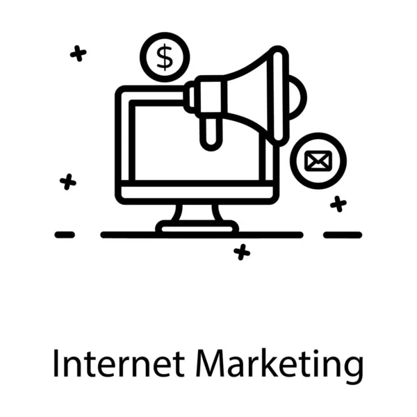 Internet Marketing Ikone Megafon Mit Desktop Computer — Stockvektor