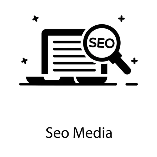 Laptop Con Lupa Seo Media Icono Plano — Vector de stock