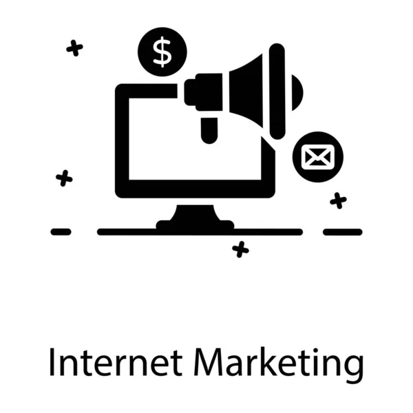 Internet Marketing Ikone Megafon Mit Desktop Computer — Stockvektor
