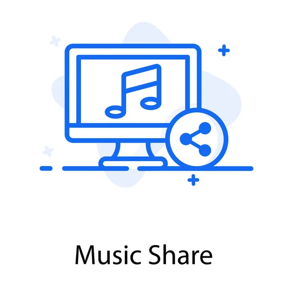 Nota Música Dentro Del Monitor Con Símbolo Compartir Icono Compartir — Archivo Imágenes Vectoriales