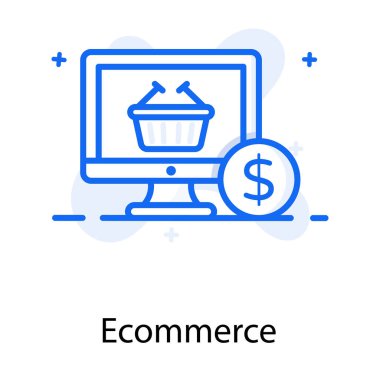 Sepet içerideki monitörde dolar gösterimi ve ticari konsept simgesi var