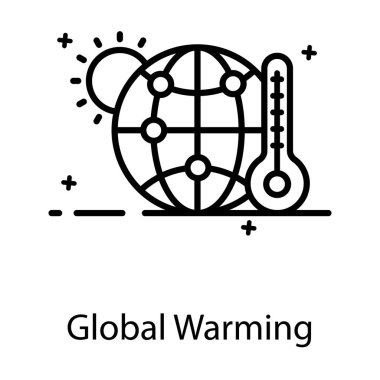 Güneş ve termometreye sahip dünya küresel ısınma ikonunu gösteriyor