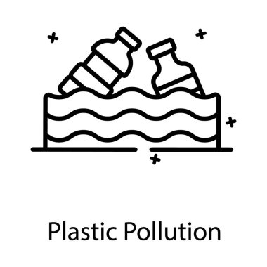 Su dalgalı plastik şişeler plastik kirlilik simgesi sergiliyor