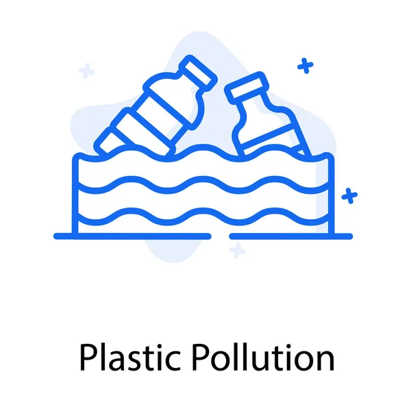 Botellas Plástico Con Olas Agua Mostrando Icono Contaminación Plástica — Archivo Imágenes Vectoriales