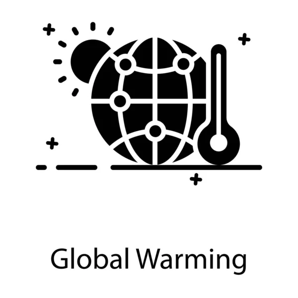 Globen Med Sol Och Termometer Som Visar Den Globala Uppvärmningsikonen — Stock vektor