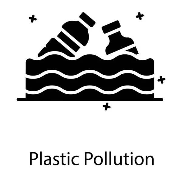 Botellas Plástico Con Olas Agua Mostrando Icono Contaminación Plástica — Archivo Imágenes Vectoriales
