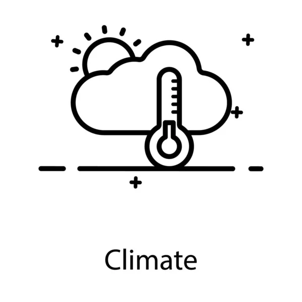 Nube Con Sol Termómetro Diseño Plano Del Icono Del Clima — Vector de stock