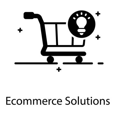 Ekommerce çözeltisinin düz tasarımı, ampul vektörlü alışveriş arabası 