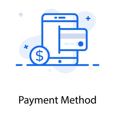 Akıllı telefonlu banka kartı, ödeme yöntemlerinin düz tasarımı simgesi