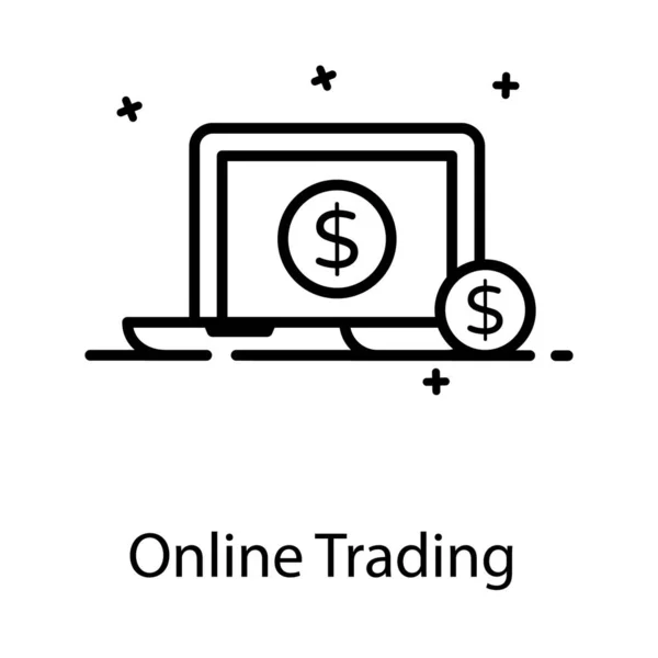 Dólar Dentro Computadora Portátil Shecasing Comercio Línea Icono Plano — Vector de stock