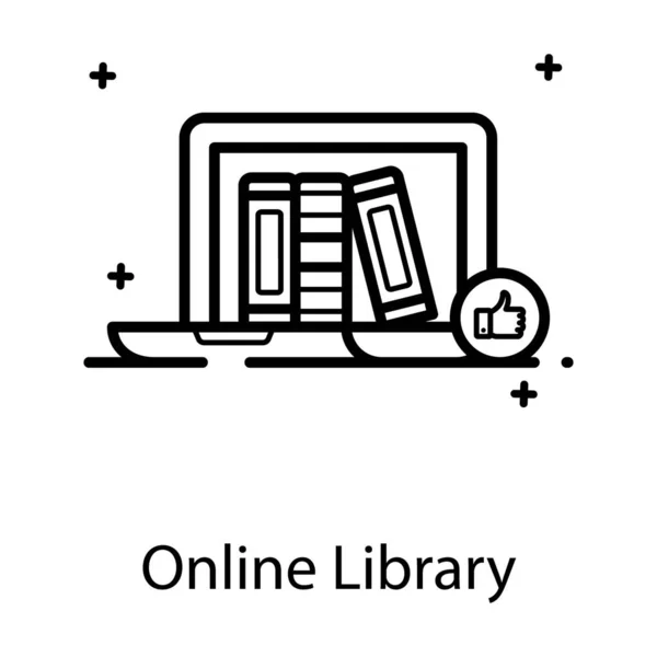 Libri All Interno Laptop Vetrina Icona Biblioteca Online — Vettoriale Stock