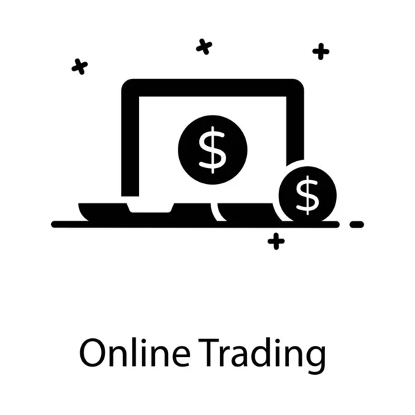 Dollar Binnen Laptop Shecasing Online Handel Platte Pictogram — Stockvector