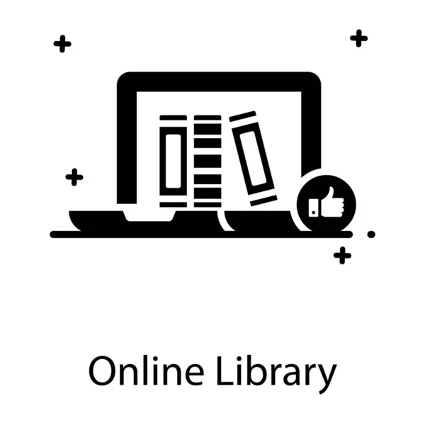 Libri All Interno Laptop Vetrina Icona Biblioteca Online — Vettoriale Stock
