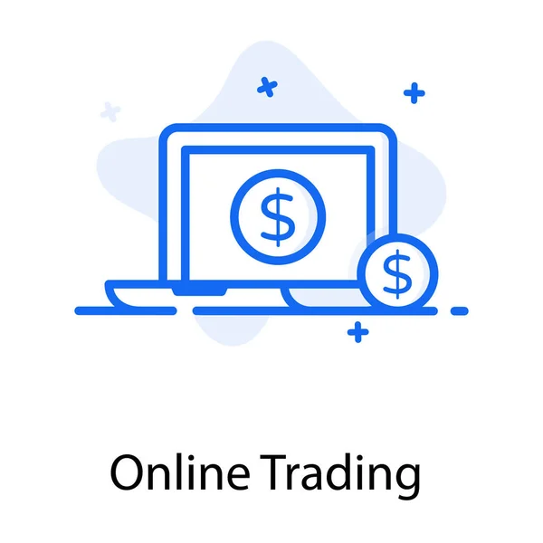 Dollar Binnen Laptop Shecasing Online Handel Platte Pictogram — Stockvector
