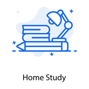 Kitaplı lamba, ev çalışması simgesinin düz tasarımı