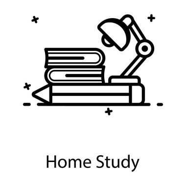 Kitaplı lamba, ev çalışması simgesinin düz tasarımı