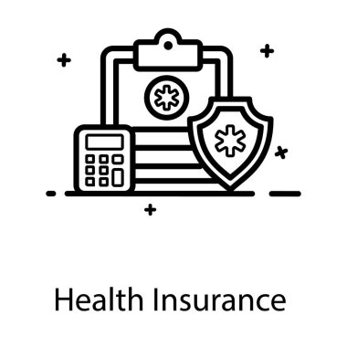 Sağlık sigortası ikonu, pano tıbbi kağıt ile kalkan