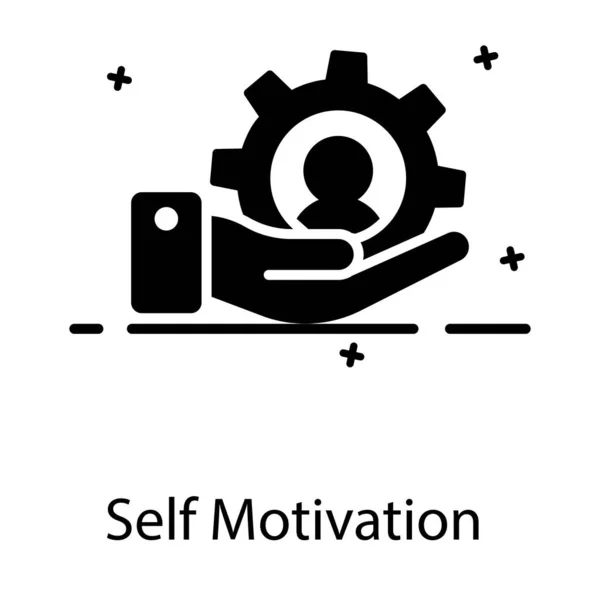 Person Gear Holding Hand Depicting Self Motivation Icon — Stock Vector