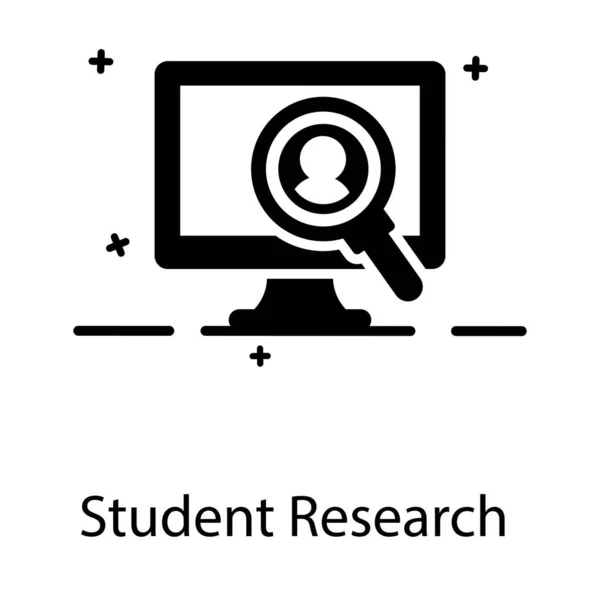 Desktop Monitor Mit Person Unter Der Lupe Zeigt Studentische Forschungsikone — Stockvektor