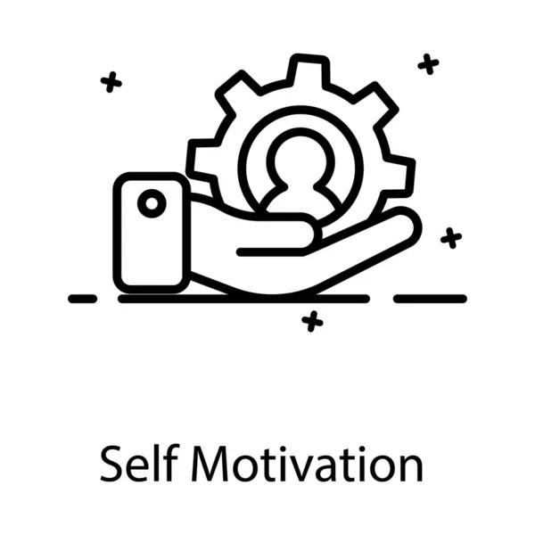 Person Gear Holding Hand Depicting Self Motivation Icon — Stock Vector