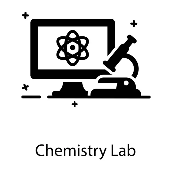 Мікроскоп Атомом Всередині Монітора Значок Наукової Лабораторії — стоковий вектор