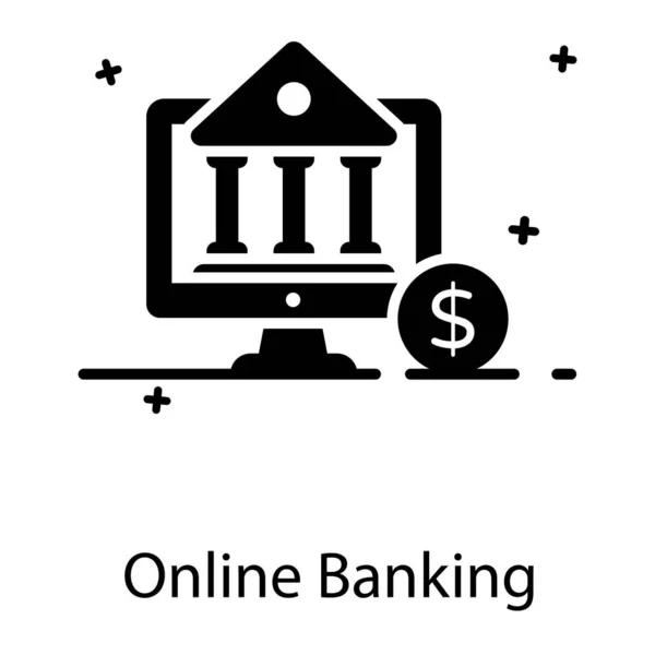 Banco Dentro Monitor Com Dólar Design Plano Ícone Bancário Line — Vetor de Stock