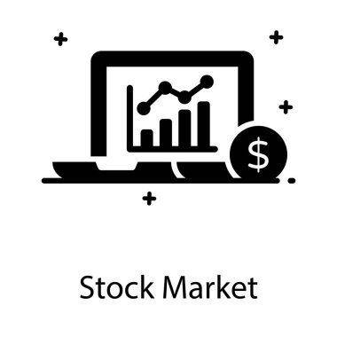 Dizüstü bilgisayarın içindeki büyüme grafiği borsa simgesini işaret ediyor.
