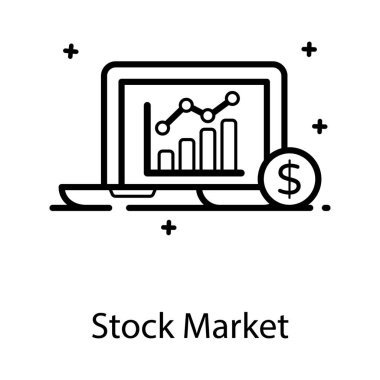 Dizüstü bilgisayarın içindeki büyüme grafiği borsa simgesini işaret ediyor.