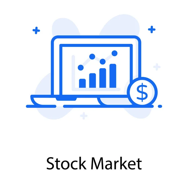 用美元表示股票市场图标的笔记本电脑内部增长图 — 图库矢量图片