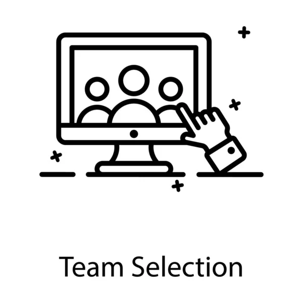 Grupo Dentro Monitor Desktop Mostrando Ícone Seleção Equipe — Vetor de Stock