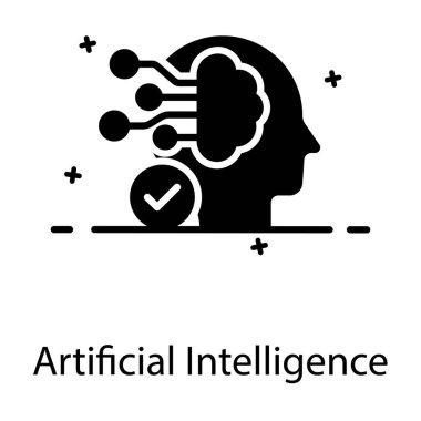 Yapay zeka vektörü, düz simge içindeki sinirsel ağ 