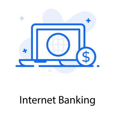 İnternet bankacılığı vektörünü gösteren dizüstü bilgisayarlı dolar 