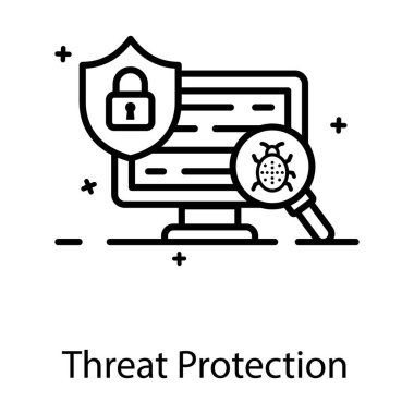 Kalkan içinde adlock ve büyüteç içinde dinleme cihazı, tehdit koruma simgesi