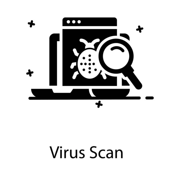 Bug Magnifying Glass Laptop Showcasing Virus Scan Icon — Stock Vector