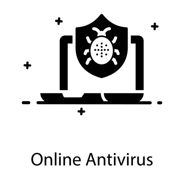 Bug Shield Laptop Online Antivirus Icon — Stock Vector