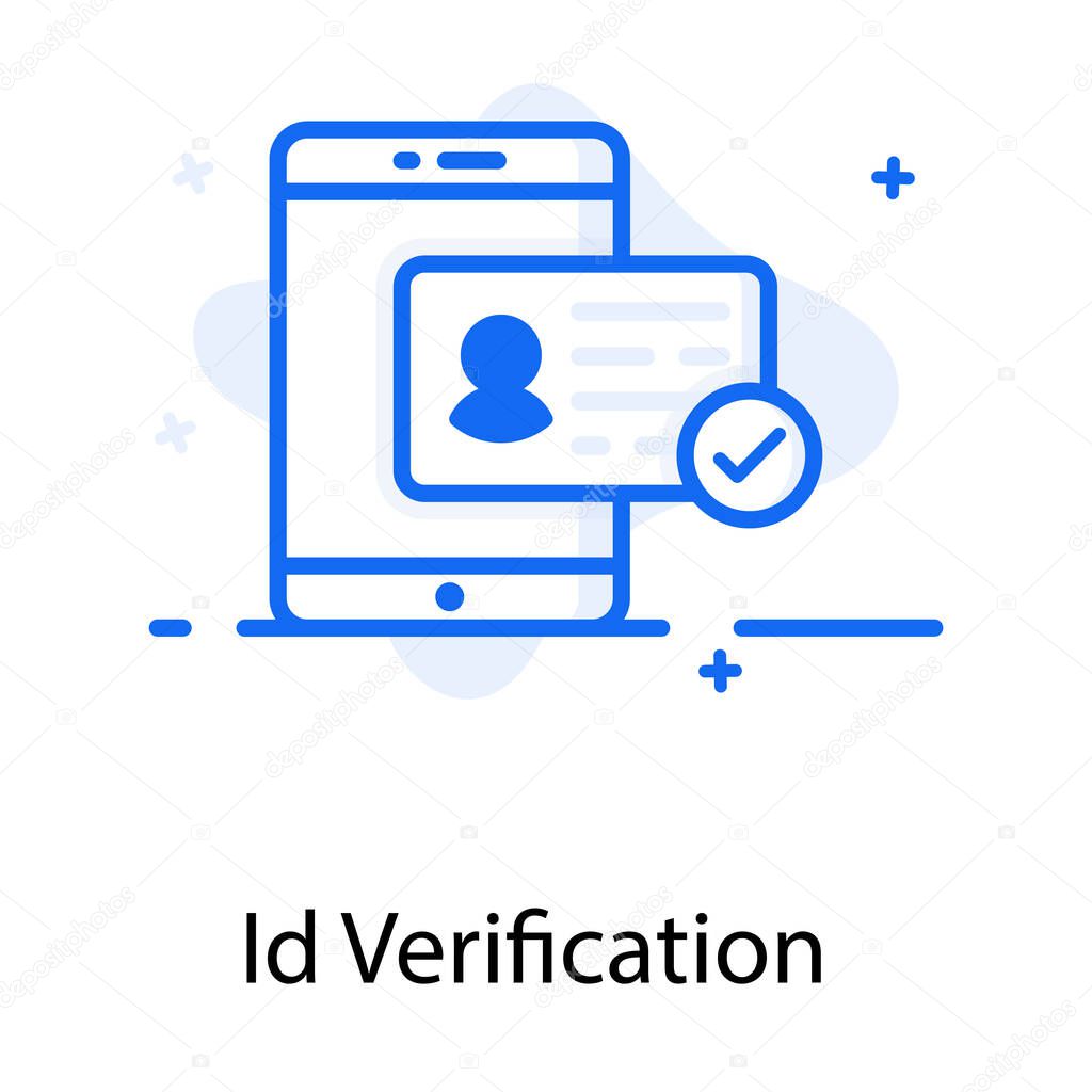 Id card with tick mark, concept of id verification in flat style 