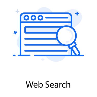 Düz dizaynlı web arama simgesi, büyüteçli web sayfası 