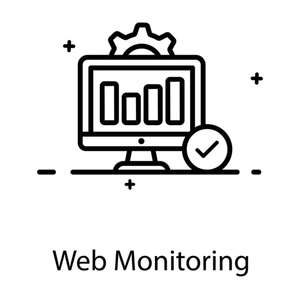 Gráfico Barras Dentro Monitor Com Engrenagem Ícone Monitoramento Web — Vetor de Stock