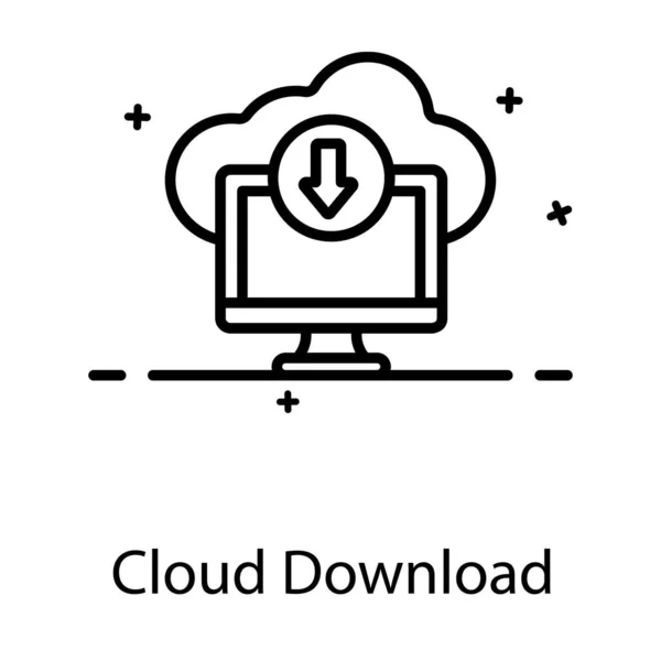 Abwärtspfeil Mit Wolke Und Monitor Cloud Download Symbol — Stockvektor