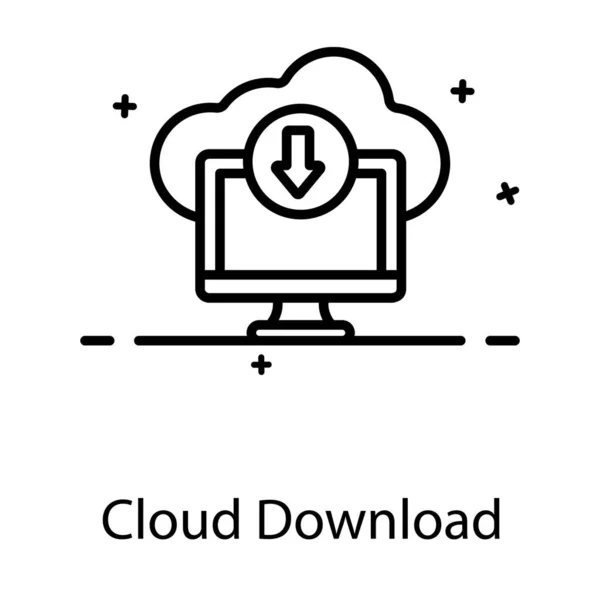 Стрелка Вниз Облаком Монитором Значок Загрузки Облаков — стоковый вектор