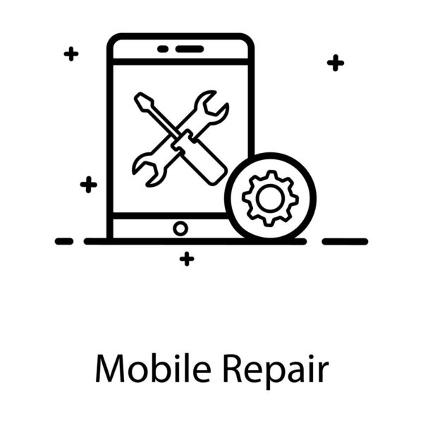 Передача с отверткой и гаечным ключом внутри мобильного телефона, значок для ремонта мобильных устройств
