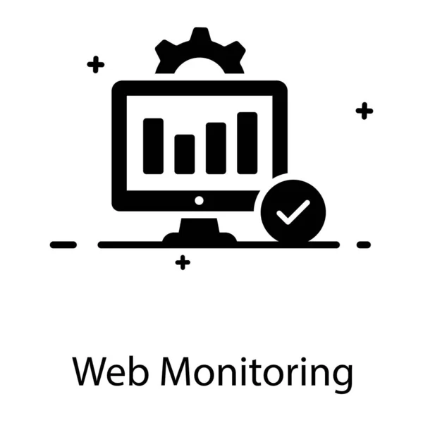 Gráfico Barras Dentro Monitor Com Engrenagem Ícone Monitoramento Web — Vetor de Stock