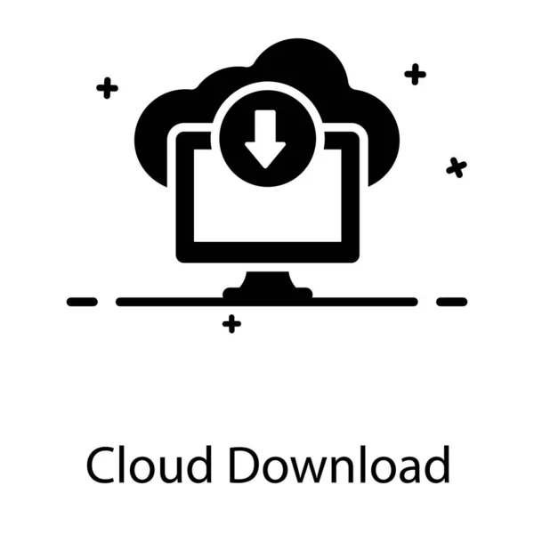 Flecha Hacia Abajo Con Nube Monitor Icono Descarga Nube — Vector de stock