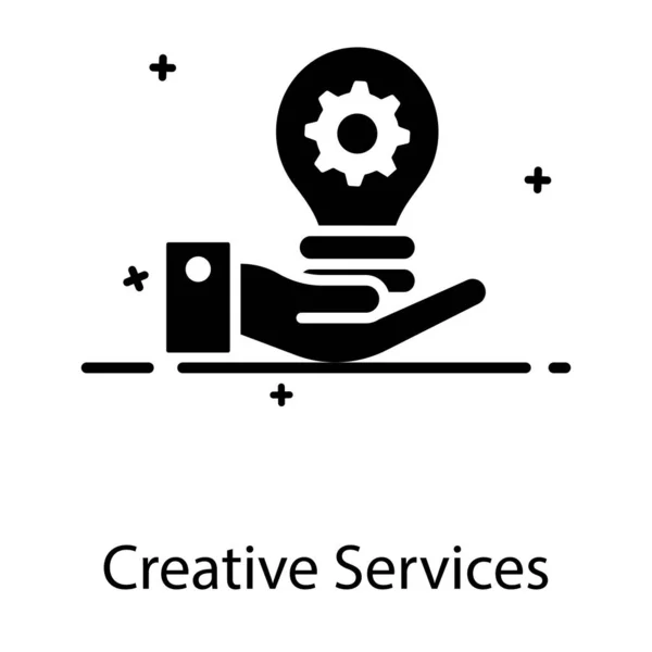 Gear Binnen Lamp Hand Presentatie Van Creatieve Diensten Icoon — Stockvector