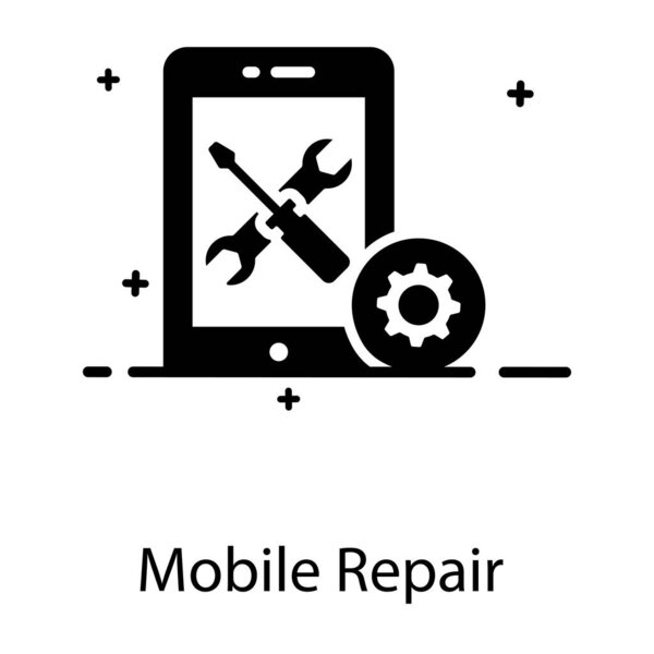 Передача с отверткой и гаечным ключом внутри мобильного телефона, значок для ремонта мобильных устройств