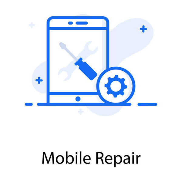 Передача с отверткой и гаечным ключом внутри мобильного телефона, значок для ремонта мобильных устройств