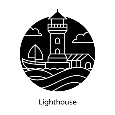 Deniz seyrüsefer ışığı sinyalleri, düz vektörde deniz feneri simgesi