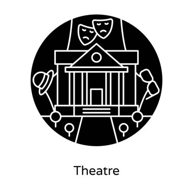 Düz simgeli tiyatro binasıyla komedi maskesi