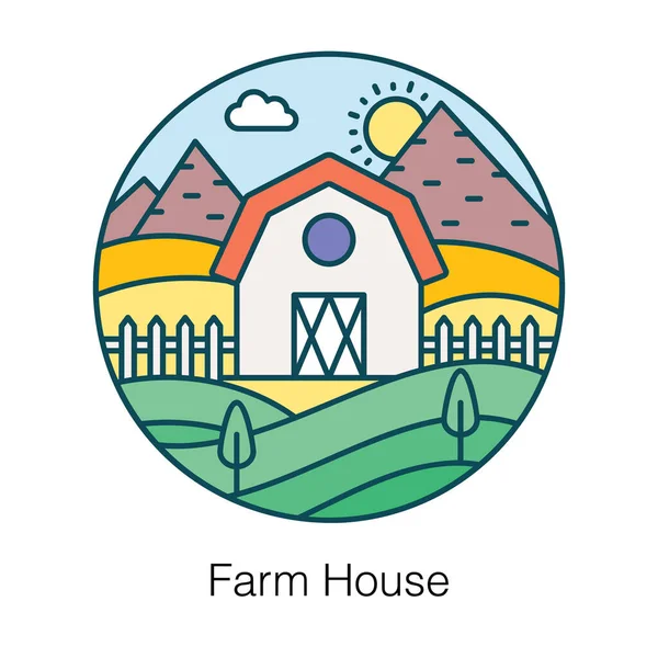Первичное Здание Сельской Местности Икона Фермерского Дома — стоковый вектор