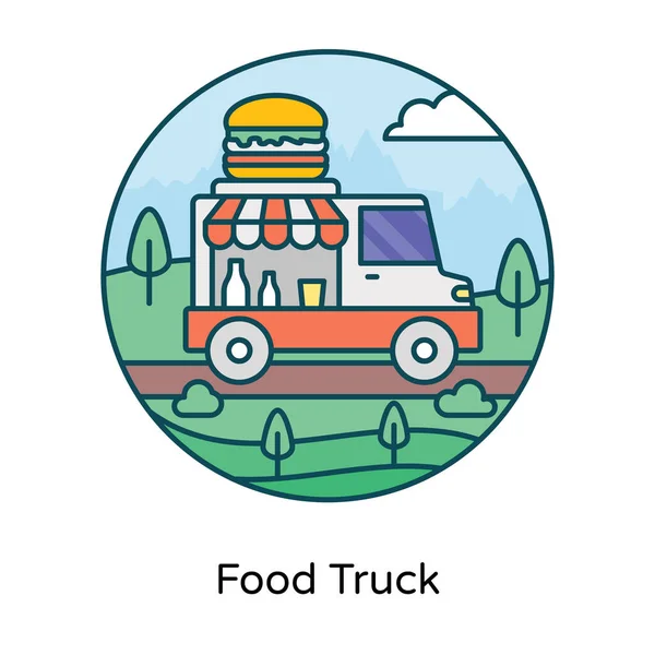 Ícone Caminhão Alimentos Design Plano Hambúrguer Veículo — Vetor de Stock
